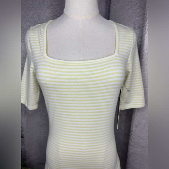 NWT Halogen Women’s Striped Print Square Neck Top Yellow & White Sz XS - Picture 3 of 12